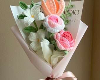 Bouquet Di Tulipani All'uncinetto Fatto A Mano - Rosa, Rosa, Margherite, Per San Valentino, Festa Della Mamma, Compleanno, Decorazione Casa - 6