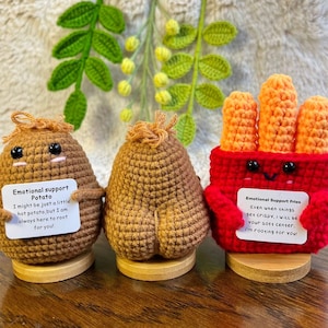 Handmade Crochet positive potato+Emotional Support fries Gift Set-mini caring Affirmation gift for Coworker, Family/Friends-Xmas Gift