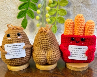 Handmade Crochet positive potato+Emotional Support fries Gift Set-mini caring Affirmation gift for Coworker, Family/Friends-Xmas Gift