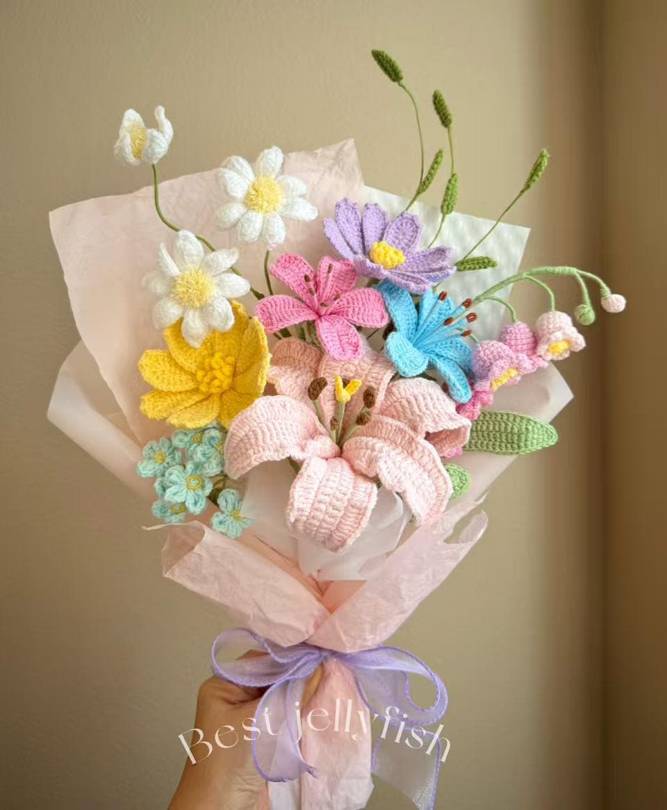 Handmade Crochet Wild Flower Bouquet: Everlasting Floral Gift for