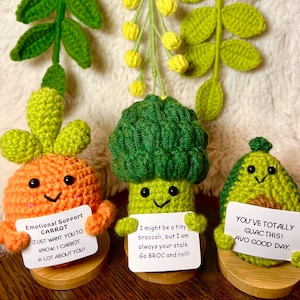 Unique Handmade Crochet positive veggie+Emotional Support carrot potato, broccoli, Christmas, Birthday, gift for her,Coworker,Family/Friends