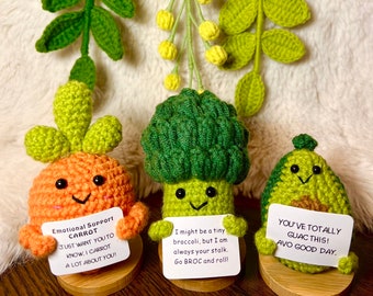 Unique Handmade Crochet positive veggie+Emotional Support carrot potato, broccoli, Christmas, Birthday, gift for her,Coworker,Family/Friends