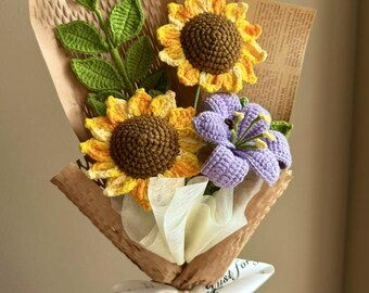 Crochet Sunflower Bouquet: Handmade Everlasting Floral Gift, lily valley, Daisy, Single flower, birthday gift for her, mom, wife