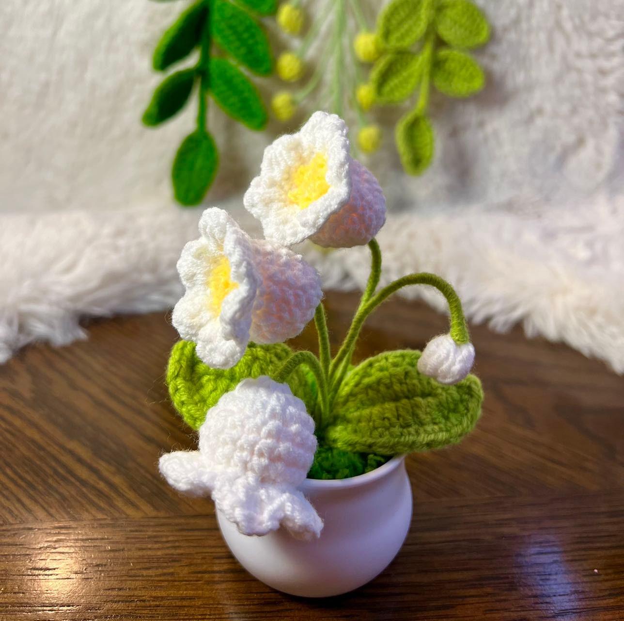 TOYMIS Crochet Lily Of The Valley Flower Pot - Positivity Decor For Home/Office (Yellow, 5.9")