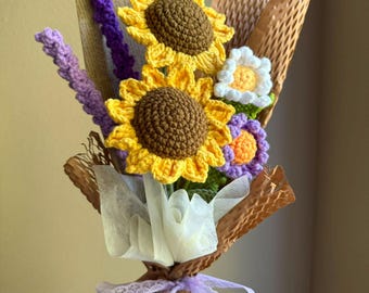手作りかぎ針編みのひまわりブーケ:いつまでも色褪せない花飾り、先生 手作りかぎ針編みのひまわりブーケ:いつまでも色褪せない花飾り、先生