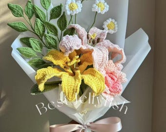 Crochet Flowers Bouquet, Handmade Gift, stargazer lily,  Finished Product, Birthday, Girlfriend, Mom, Grandma, Graduation, Gift For Her