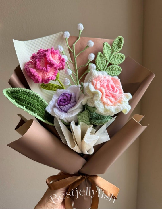 Bouquet De Tulipes Au Crochet Fait Main - Décoration Intérieure, Cadeau Fête Des Mères, Anniversaire