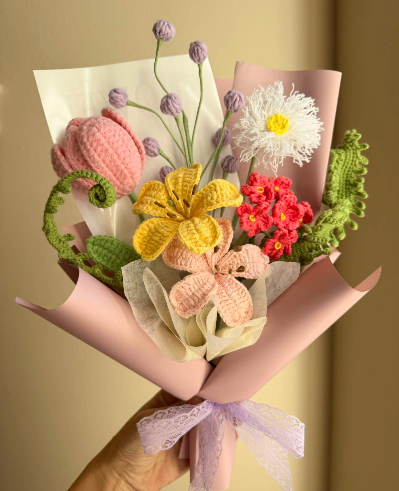 Handmade Crochet Wild Flower Bouquet: Everlasting Floral Gift for