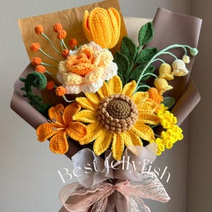 Muttertagsstrauß, Häkelblumenstrauß, Sonnenblume, handgemachtes Geschenk, fertiges Produkt, Geburtstag, Freundin, Oma, Frau, Geschenk für sie