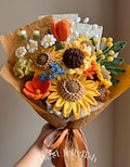 Handmade Crochet Sunflower Bouquet,  Knitted fall decor gift For Her, girlfriend, wife, Birthday, Christmas, Pink,purple,red yarn flowers