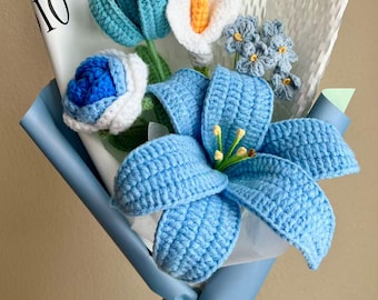 Mother's day Handmade Crochet flowers Bouquet: purple pink blue