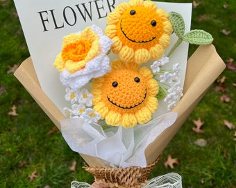 Crochet Flowers Bouquet Handmade, Sunflower, Home Decor, Finished Product, Mother&#39;s Day, Gift For Her, Anniversary, Birthday, Girlfriend
