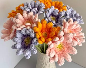 Crochet Gerbera Daisy, Handmade Cotton Flower Stem, Single Forever Flower, Floral Gift, Home Decor