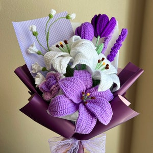 Crochet Flowers Bouquet Handmade, Purple,  Lily, Daisy, Home Decor, Finished Product, Mother's Day, Gift For Her,  Birthday, Girlfriend