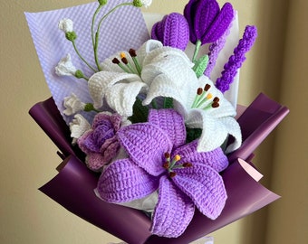 Crochet Flowers Bouquet Handmade, Purple,  Lily, Daisy, Home Decor, Finished Product, Mother's Day, Gift For Her,  Birthday, Girlfriend