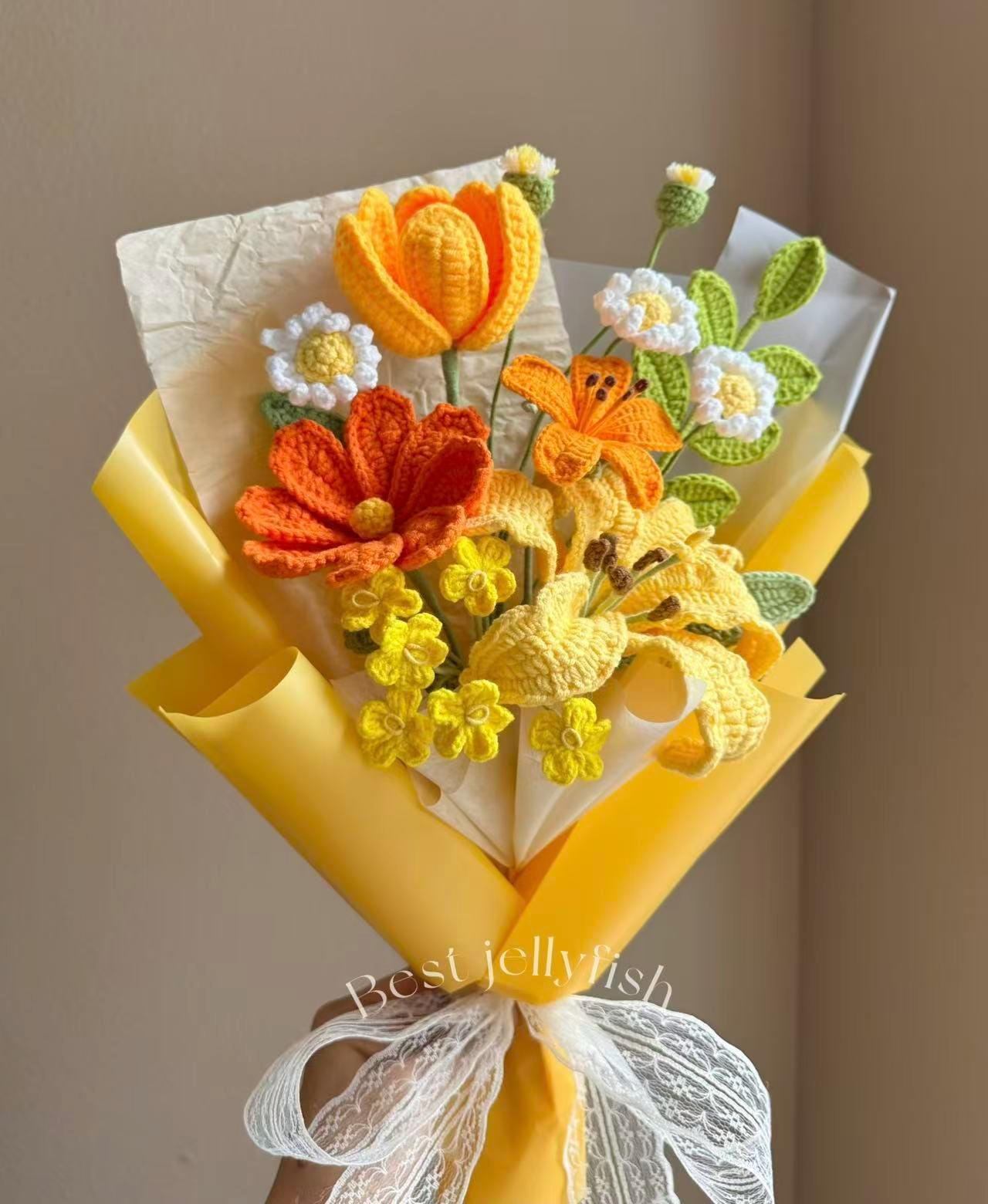 Vbepos Bouquet De Fleurs Artificielles Tricotées Au Crochet (violet) – Cadeau Inspirant Pour Femme, Maman, Collègue – Déco Maison, Bureau, Tableau De Bord
