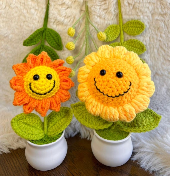 Crochet Flowers TOYMIS Crochet Sunflower With Encouragement Card - 6.69x3.15in Emotional Support Plush Gift Plush Artificial Flower