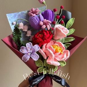 Mother’s Day peony rose, forever flowers, Crochet Flowers Bouquet, Finished Product, Birthday, Girlfriend, Mom, Grandma, Wife, Gift For Her