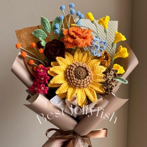 Crochet Flowers Bouquet, Sunflower, Gift For Her, Handmade Gift, Finished Product, Birthday, Mother's day, Girlfriend, Grandma, Wife