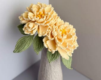 Crochet Peony Flower, Handmade Cotton Flower Stem, Large Peony Gift, Forever Flower Decor
