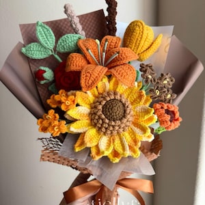 Muttertagsgeschenk, Häkelblumenstrauß, Sonnenblume, Für immer Blumen, fertiges Produkt, Geburtstag, Freundin, Oma, Frau, Geschenk für sie