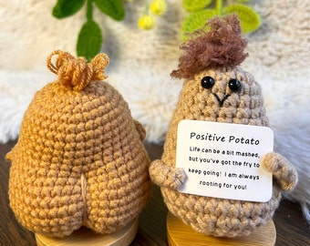 Handgefertigtes gehäkeltes positives Kartoffel-Geschenkset mit Pommes zur emotionalen Unterstützung – Mini-Bestätigungsgeschenk für Kollegen, Familie/Freunde – Weihnachtsgeschenk