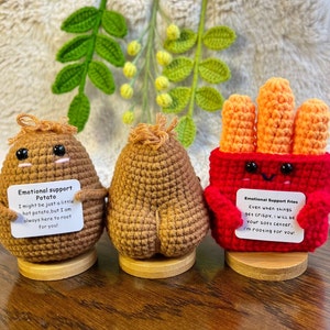 Handmade Crochet mini Caring vegie,Emotional Support sunflower, potato, Positive Affirmation gift for Family/Friends,coworker,Mothers Day 2ps hot potato+fries