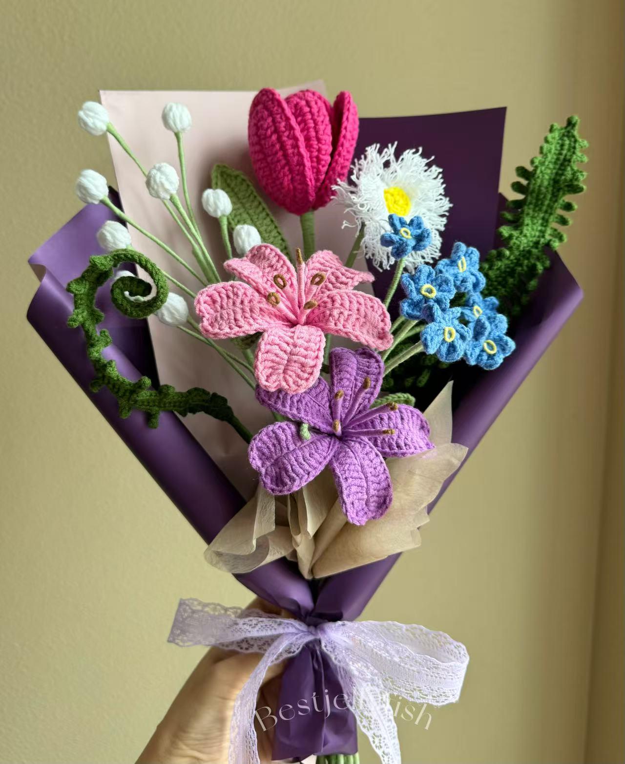 Handmade Crochet Wild Flower Bouquet: Everlasting Floral Gift for