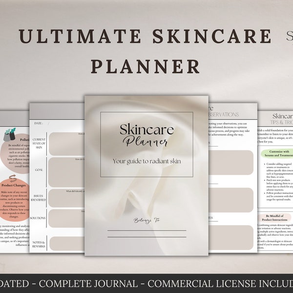 PLR Digital Skincare Routine Planner, Skincare Journal Template, Self Care Beauty That Girl Guide, Wellness Undated Planner for Goodnotes