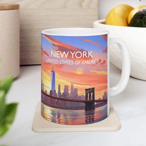 New York City Sunset Ceramic Mug,  Travel Souvenir Coffee Lover Gift Home Decor NYC Mug Coffee Mug Present Christmas Gift | TM1NA_NYNY1