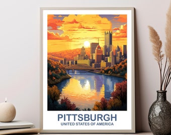 Pittsburgh Travel Art Poster, Pittsburgh Wall Art, Pennsylvania Wall Art, Pittsburgh Pennsylvania Poster, Travel Wall Art | T2NA_PEPI1