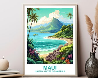 Maui Travel Wall Art, Maui Travel Wall Art, Maui Wall Art Poster, City Skyline Wall Art, USA Travel Wall Art, Hawaii Travel Art | T2NA_HAMA1