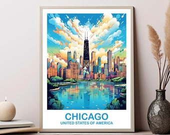 Chicago Travel Wall Art, Illinois Travel Wall Art, City Skyline Wall Art, USA Travel Art, Chicago Travel Poster, Travel Art | T2NA_ILCH1