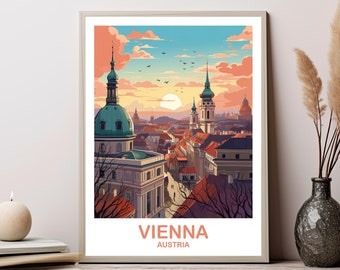 Vienna Travel Wall Art, Austria Travel Art, Vienna Wall Art Poster, Austria Travel Art Poster, City Skyline Sunset Wall Art | T2EU_AUVI1
