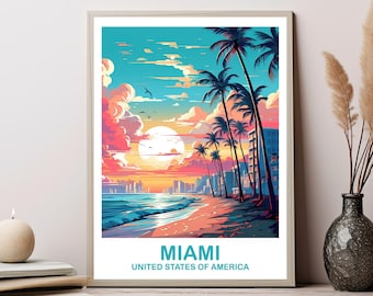 Miami Florida Travel Print, Miami Travel Wall Art, Florida Wall Art Poster, City Skyline Wall Art, Miami Wall Art | T2NA_FLMI1