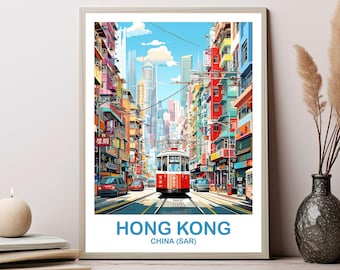 Hong Kong Travel Art, Hong Kong Wall Art Poster, Travel Wall Art, Landscape Travel Wall Art, Asia Travel Poster, China Travel | T2AS_CHHK1