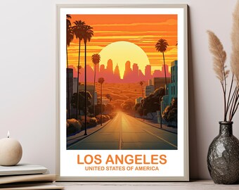 Los Angeles Reise-Druck, Kalifornien Reise Wandkunst, Los Angeles Wand Kunst Poster, Stadt Skyline Wandkunst, Kalifornien Wandkunst | T2NA_CALA1