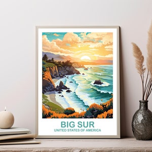 Big Sur Kalifornien Reiseplakat, Kalifornien Reise Wandkunst Big Sur Wandkunst Küstenposter Kalifornien Wandkunst | T2NA_CABS1