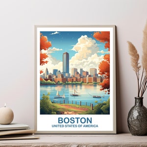 Boston Massachusetts Travel Print, Boston Wall Art Poster, City Skyline Wall Art, Boston Travel Art, Boston Travel Poster | T2NA_MABO2