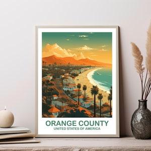 Impression de voyage d'Orange County, art mural voyage en Californie, affiche d'art mural Los Angeles, art mural horizon de la ville, art mural Californie | T2NA_CAOC1