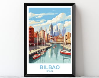 Blanko Spanien Reisekunst, druckbare Spanien-Reise-Plakate, digitale Bilbao-Wandkunst, Spanien-Reisekunst, Reise-Wandkunst | DT2EU_SPBI1