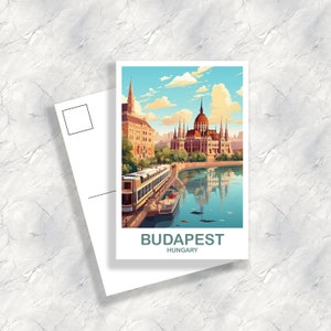 Art de carte postale de voyage à Budapest, carte postale de voyage en Hongrie, voiture postale de Budapest, carte postale de coucher de soleil sur les toits de la ville, carte postale de voyage T2EU_HUBU1_P image 1