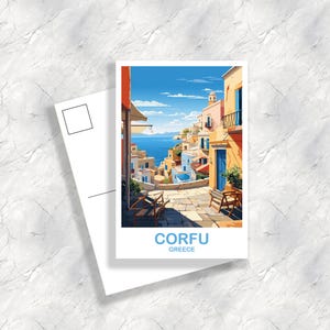 Carte postale de voyage en Grèce à Corfou, Art de voyage à Corfou, Carte postale de Corfou, Carte postale de voyage en Grèce, Carte postale de voyage en Europe | T2EU_GRCO1_P