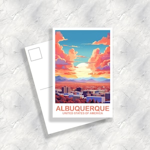 Albuquerque New Mexico Postkarte Kunst, Albuquerque Reise Postkarte, New Mexico USA Reise Postkarte, Reise Postkarte | T2NA_NMAL1_P