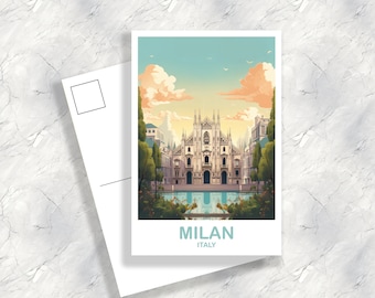 Milan Italy Travel Postcard, Milan Travel Art, Italy Postcard, Milan Travel Postcard Art, Italy Travel Postcard Art | T2EU_ITMI1_P