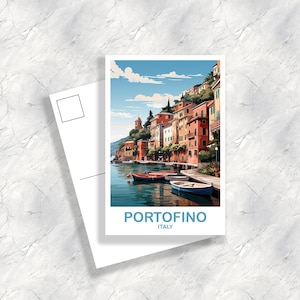 Postal de viaje de Portofino, Italia, Postal de viaje de Portofino, Postal de Italia, Arte de viaje de Portofino, Postal de viaje de Italia / T2EU_ITPOR1_P