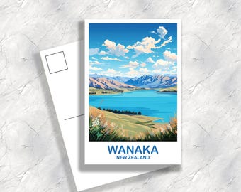 Wanaka New Zealand Travel Postcard Art, New Zealand Travel Art Wanaka Art Postcard New Zealand Postcard | T2OC_NZMWA1_P