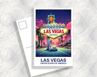 Carte postale de voyage à Las Vegas, panneau de Las Vegas, carte postale d'art mural Las Vegas, carte postale sur les toits de la ville, carte postale de voyage, carte postale | T2NA_NVLV1_P