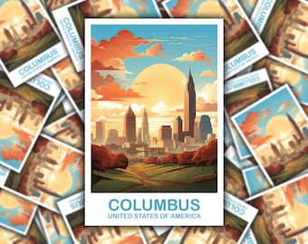 Columbus Ohio Travel Sticker, Columbus Travel Art Sticker, Ohio Art Sticker, City Skyline Art Sticker, USA Art Sticker | T2NA_OHCO2_S