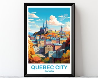 Impression murale de voyage de la ville de Québec, art mural numérique de voyage au Québec, art mural du Québec, art mural de la ligne d’horizon de la ville, art mural de voyage au Canada | DT2NA_QUQC1